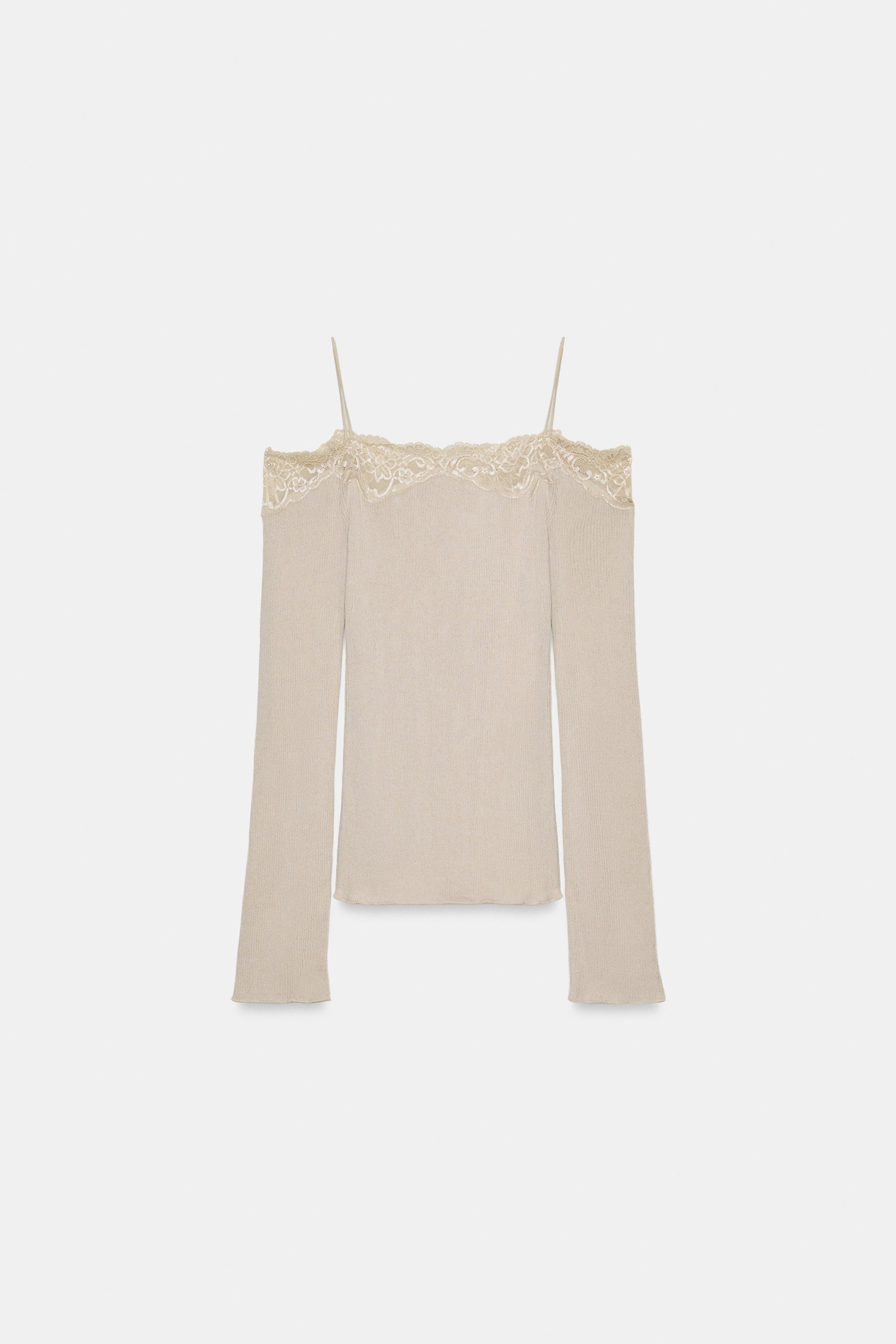 T-SHIRT EN MATIÈRES VARIÉES ÉPAULES DÉNUDÉES